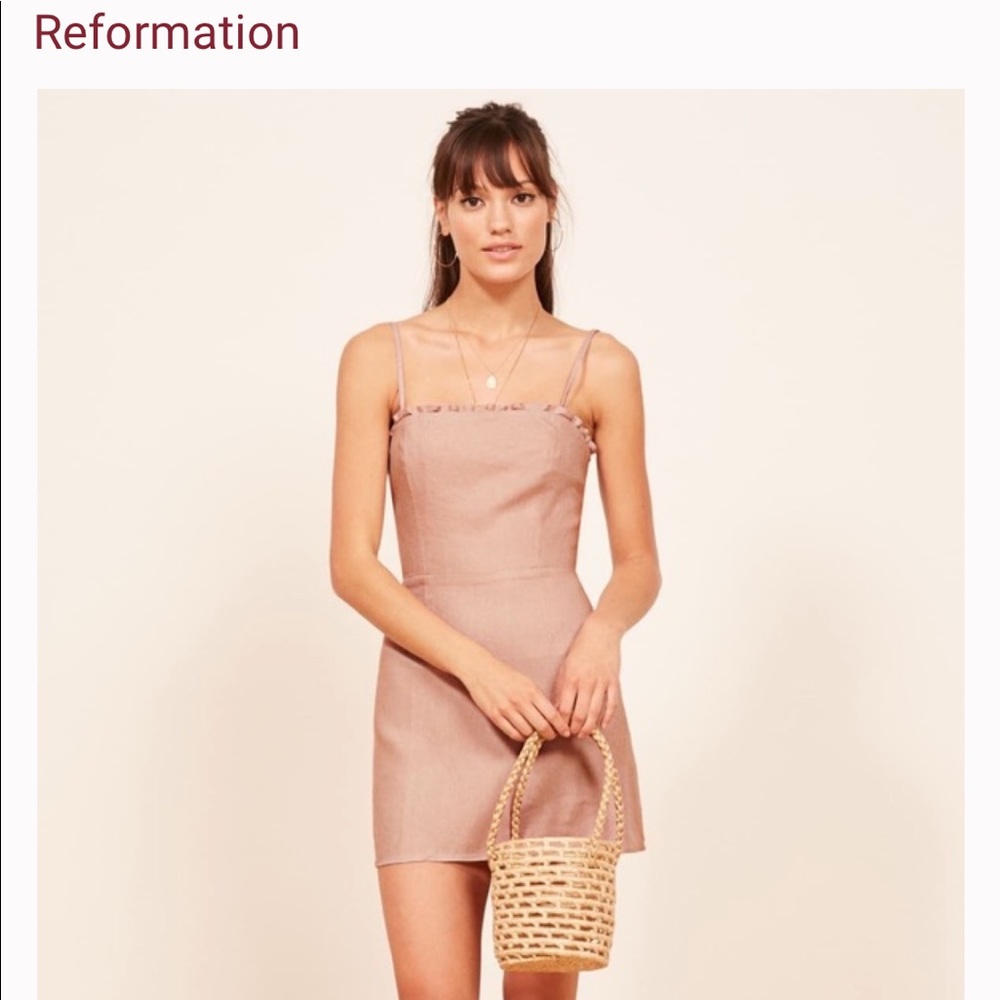 Reformation Mini Ava Ruffle Linen Dress